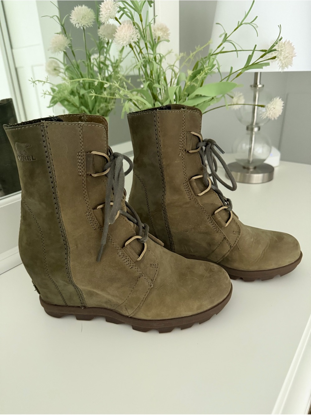 Sorel Olive Lace-Up Wedge Ankle Boots